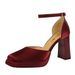 Elegant Strappy Sandals With Hollow-Out Design - Chunky Heel, Square Toe, Comfortable Rubber Sole - Sizes 34-40 Satin Square Head High Heels_voghion.com