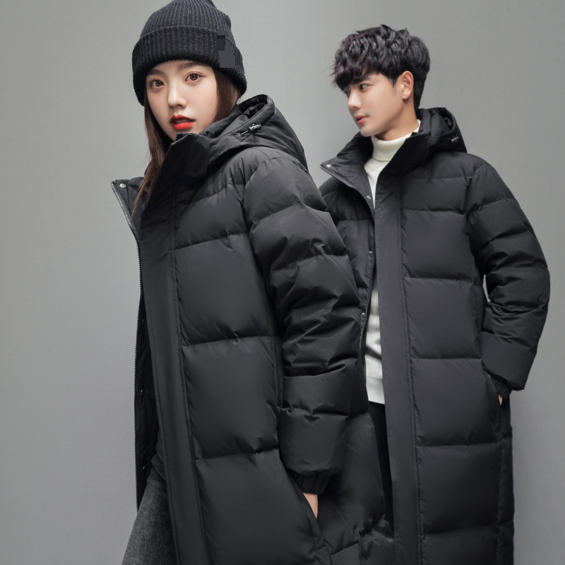 Men's Clothing cotton jacket men's long couple's wear thick warm hooded men and women's same style white duck cotton jacket_voghion.com