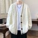 Cardigan vintage en maille torsadée pour homme - Pull style preppy classique (M-4XL, mélange coton-laine, coupe décontractée, blanc/gris/noir)_voghion.com