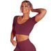 Îmbrăcăminte de yoga pentru femei, fără cusături, culoare solidă, cu guler jos, mâneci scurte, elastice, pentru alergare_voghion.com