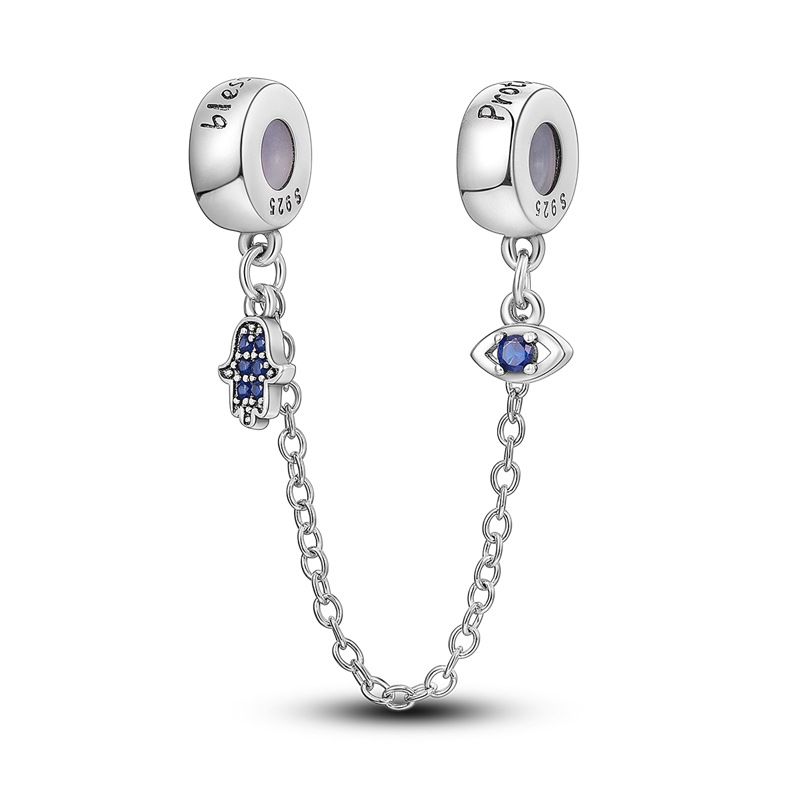 Women's Jewelry Devil's Eye Guardian Palm Safety Chain Shell Copper Plated 925 Silver Pendant Beads DIY Bracelet Necklace_voghion.com