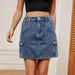 Verve Women's New Washed Elastic Waist Cargo Pocket Denim Short Skirt Trendy_voghion.com