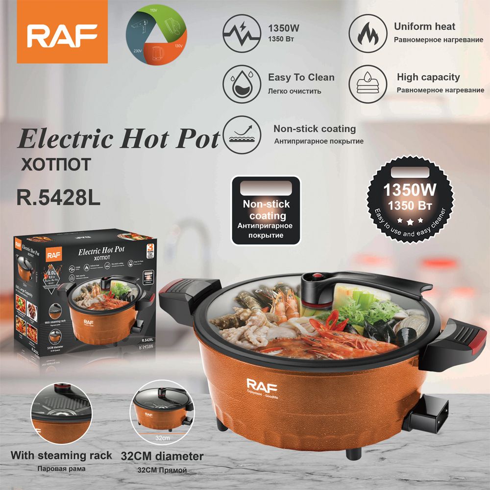 RAF 8L Electric Cooker All-in-One Frying Steaming & Instant Noodle Pot Household Multi-Functional_voghion.com