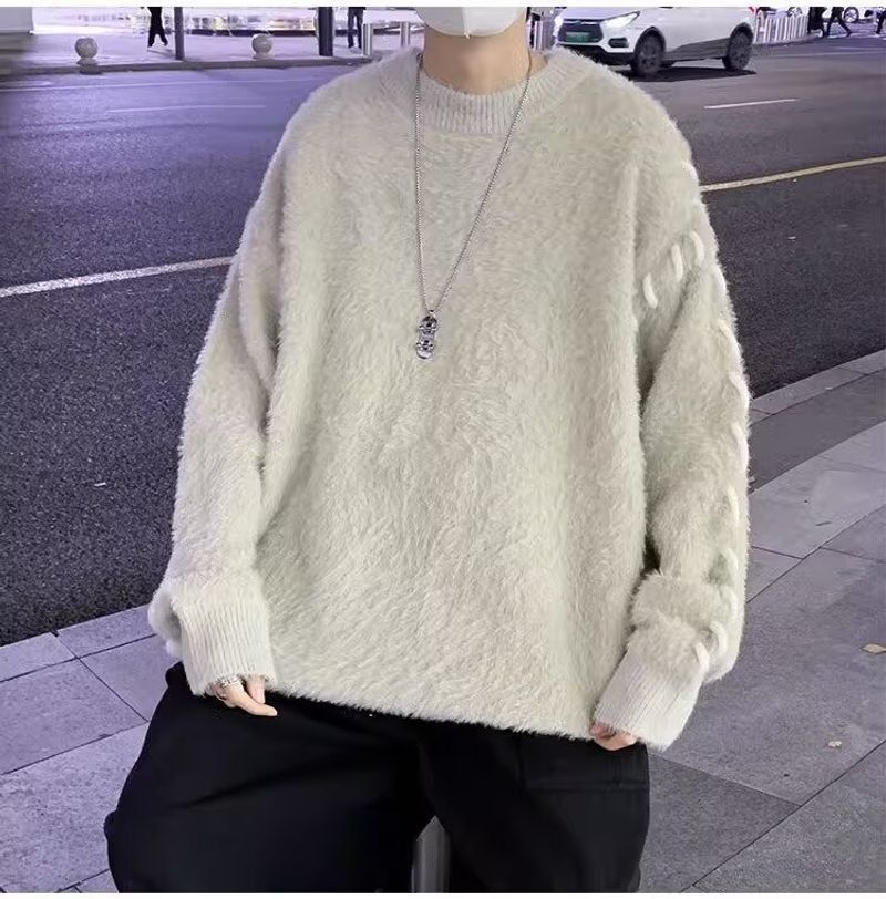 Neuer Winter-Nerzpelzpullover für Herren mit Rundhalsausschnitt, trendiger Retro-Strickpullover mit Nischendesign_voghion.com