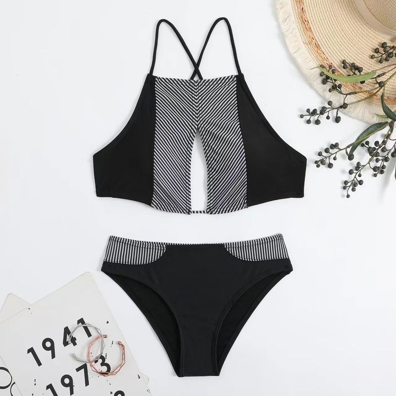 Damen neuer sexy Bikini zweiteiliger Dreieck-Badeanzug Bikini Cross Strap einfarbiger Badeanzug_voghion.com