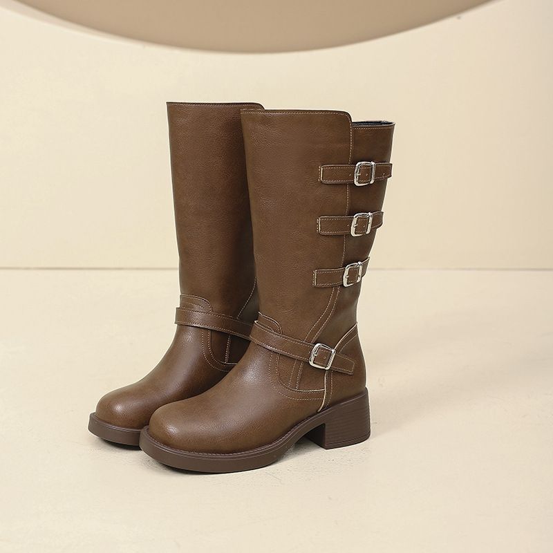 Brytyjski styl, klamra do paska Martin dla kobiet, jesień/zima 2025, podszewka z polaru, miękka skóra, buty jeździeckie w dużych rozmiarach_voghion.com