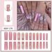 Glitter French Nails Press On - Floral Matte Fake Nails With Rhinestones - Reusable False Nails For Women - Easy To Apply Nail Art Stickers_voghion.com