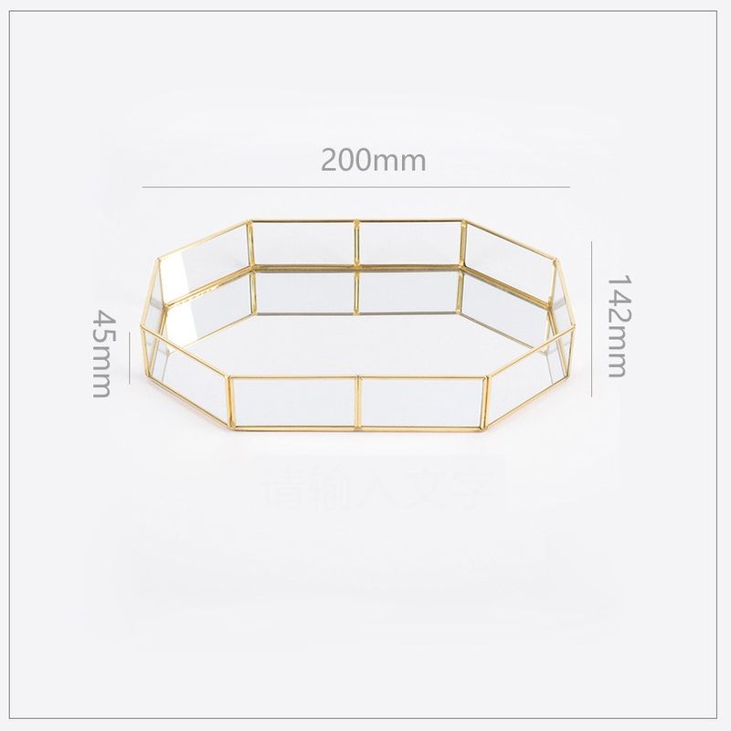 Bandeja de armazenamento de vidro estilo nórdico, bandeja de armazenamento doméstico de latão, bandeja de joias cosméticas de metal, caixa de armazenamento de mesa_voghion.com