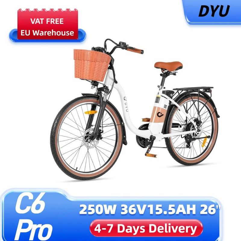 DYU C6 Pro elektrijalgratas täiskasvanutele 250 W, 26" linna linna elektrooniline jalgratas koos korviga 36 V 15,6 AH_voghion.com