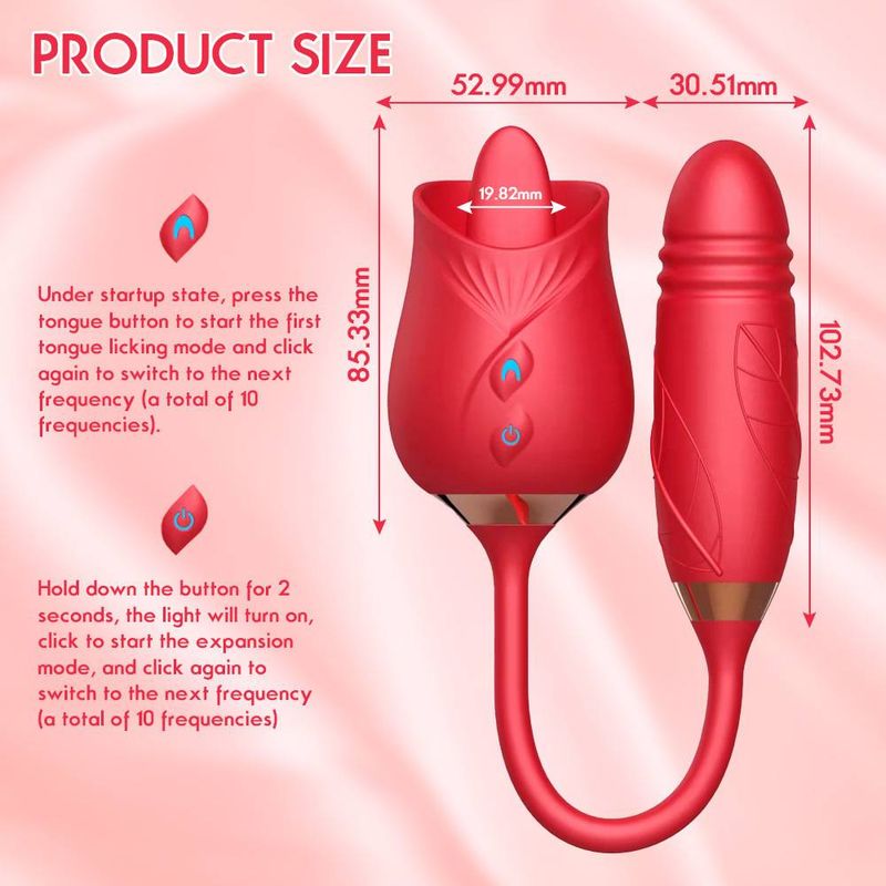 Rose Series Zungenleck- und Saug-Teleskopstab-Vibrator für Frauen, 10 Zungenleckmodi, Sexausrüstung für Frauen_voghion.com