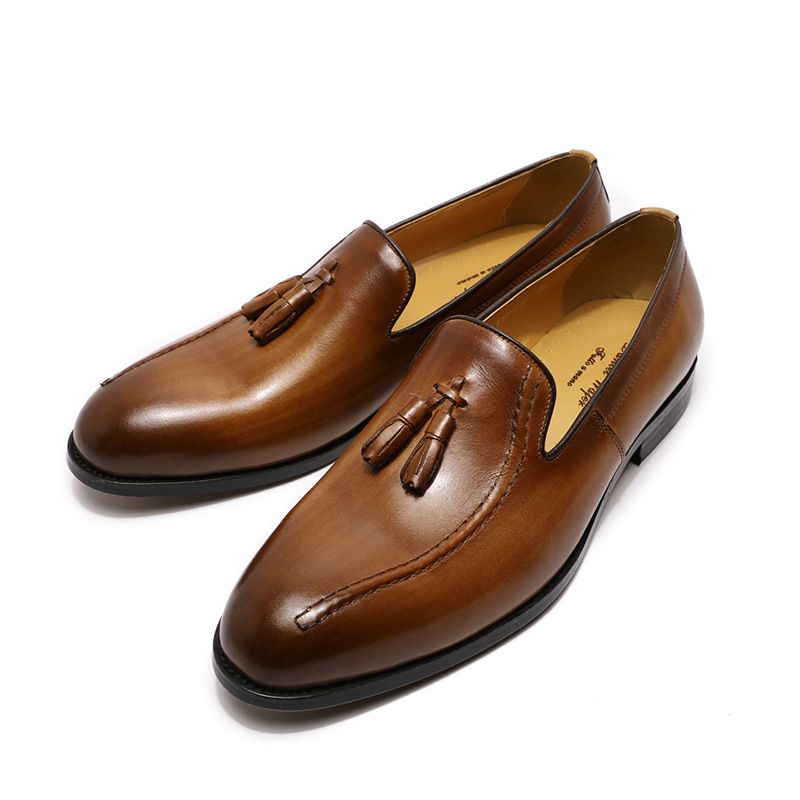 Lumina Genuine Tassel Loafers Slip-On British Retro Business Casual Shoes Men Breathable Pure Leather_voghion.com
