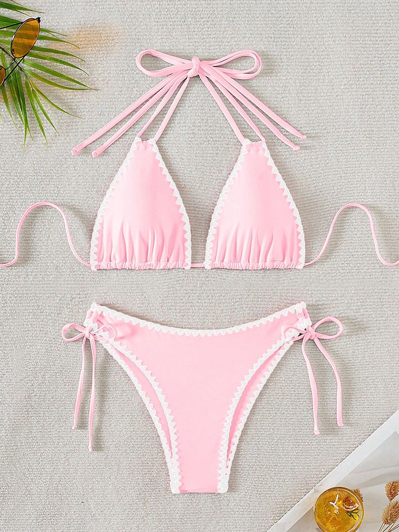 Yonghe swimsuit new style flower bud halter neck tie bikini swimsuit summer beach vacation women European and American manufacturers wholesale_voghion.com