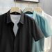Herrenbekleidung, knitterfreies Kurzarmhemd, atmungsaktive Leinenmischung, bequem, stilvoll, Business-Freizeitkleidung (Weiß, Grün, Schwarz, S-4XL)_voghion.com