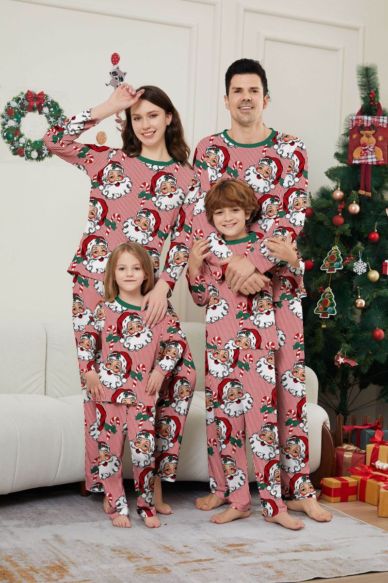 Christmas Santa Claus candy cane striped Christmas family suit printed homewear sleep_voghion.com
