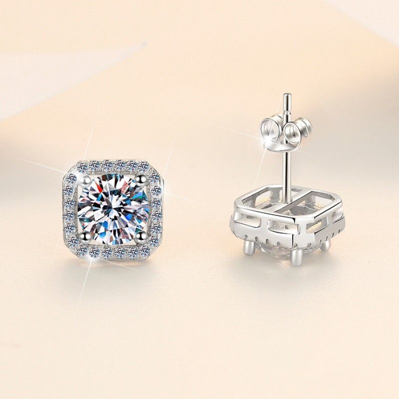 S925 Sterling Sëlwer Ouerréng fir Fraen Moissanit Ouerréng Quadrat Einfach Moud Quadrat Ouerréng_voghion.com