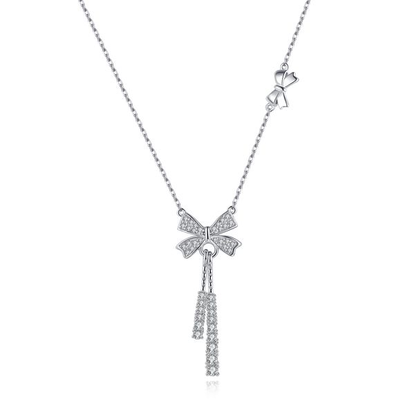 Collana con fiocco regolabile e nappa - Catena per clavicola con ciondolo personalizzato in argento Sterling S925 (gioielli all'ingrosso di lusso leggero)_voghion.com