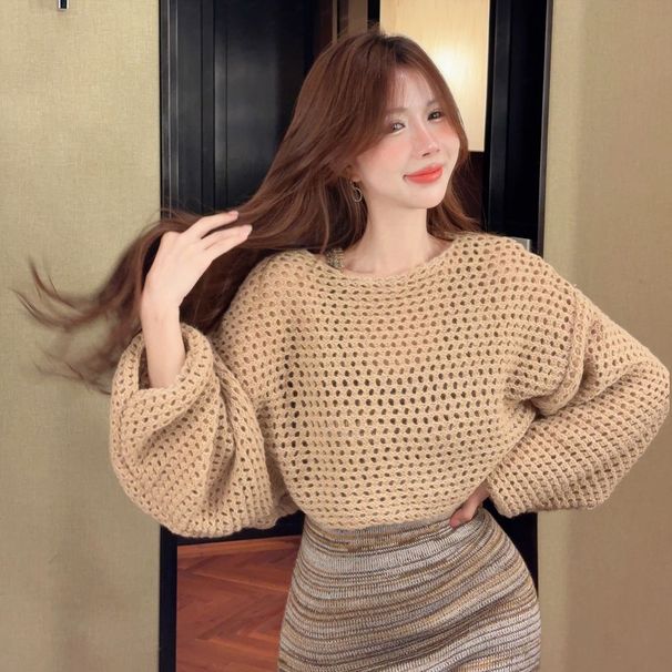 Sanfte, faule Netzbluse im Herbst-High-End-Stil, mit Riemen und Quaste, langes Kleid, Cardigan-Set_voghion.com