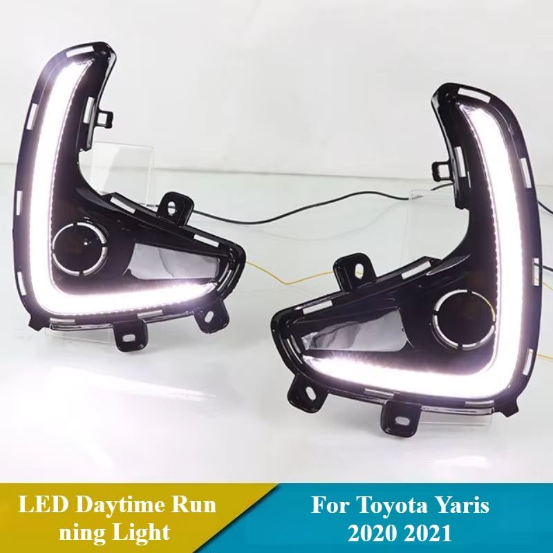 2PCS LED Tagfahrlicht Für Toyota Yaris 2020 2021 2022 12V Dynamische Blinker Gelb Signal Relais Auto DRL tag Licht Nebel Lampe_voghion.com