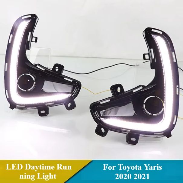 2PCS LED Tagfahrlicht Für Toyota Yaris 2020 2021 2022 12V Dynamische Blinker Gelb Signal Relais Auto DRL tag Licht Nebel Lampe_voghion.com
