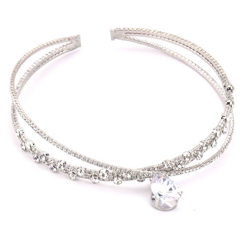 High end Bride Sparkling Diamond Zircon Water Drop Neckband Neckband Water Diamond Slimming Cross Collar Chain Necklace Dual purpose Hair Hoop_voghion.com