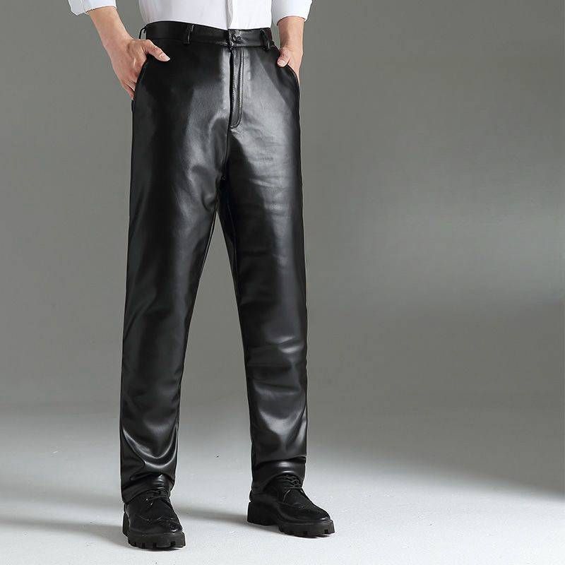 Pantaloni da motociclista in pelle antivento impermeabili ispessiti larghi da uomo, di mezza età, più grandi_voghion.com