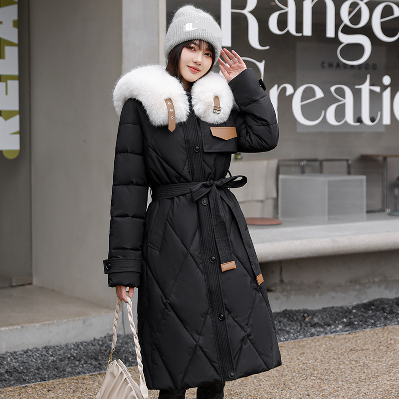 Abbigliamento donna piumino per donna slim fit inverno nuovo stile grande collo di pelliccia lunghezza media sopra il ginocchio giacca di cotone cappotto ispessito_voghion.com