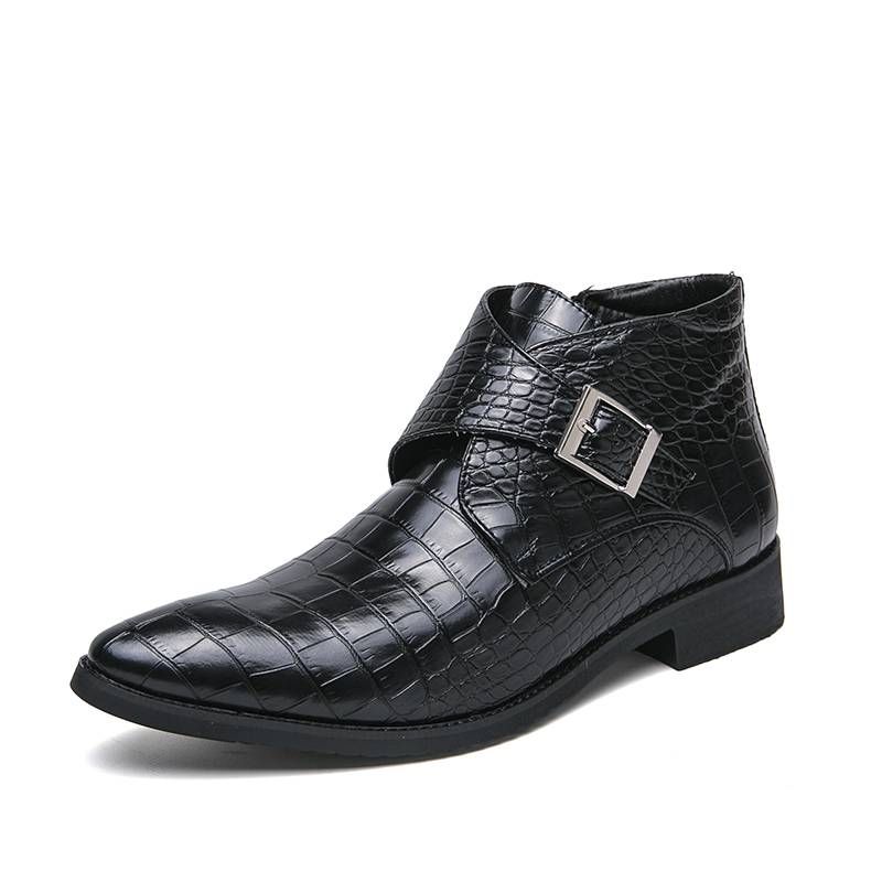 New Fashion Brown Retro Chelsea Boots Men's Pointed Toe Suit Martin Boots British Crocodile Pattern Business Men's Boots Leather Short Boots_voghion.com