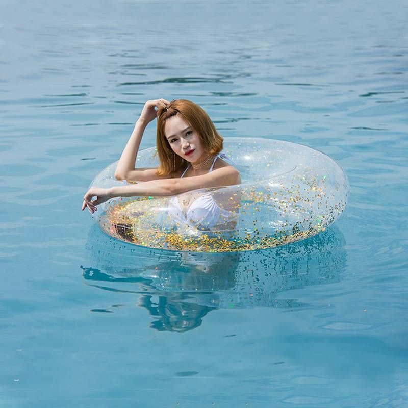 Glitter Transparent PVC Swim Ring For Adults - Thickened Armrest Float With Non-Slip Grip (Beginner-Friendly Heavy-Duty 600D UV-Resistant)​_voghion.com
