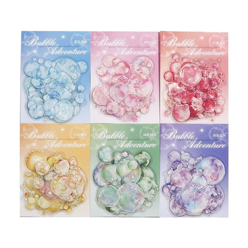 60pcs/6pack PET Material Adhesive Tape Stickers, Pre Cut For Easy Access, Bubble Aesthetic Stickers, Suitable For Decorating Scrapbooks And Laptops_voghion.com