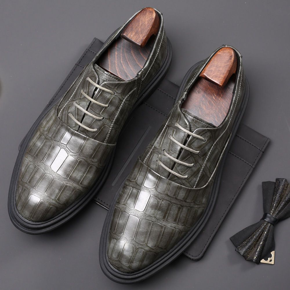 Aofu Schuhe 3199 Stein Muster Casual Single Schwarz Braun Leder herren Schuhe Schnürung_voghion.com
