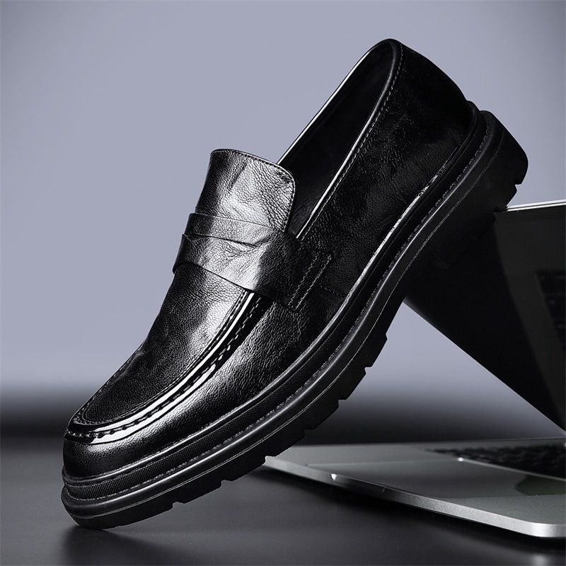 TerraStride Business Genuine Casual Spring New Slip-On Black Leather Shoes Commuter Men's Loafers_voghion.com