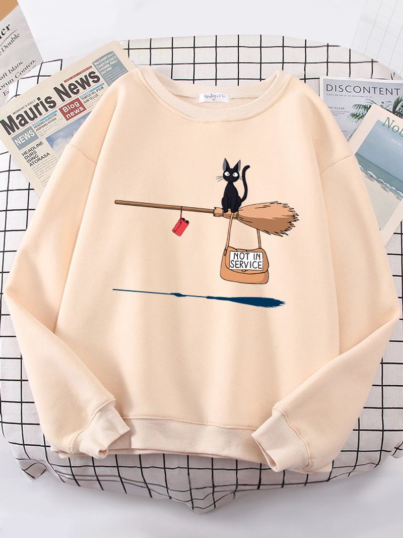 Cute Cat Not In Service Print Hoodies Women Casual Crewneck Sportswear Fleece Warm Fleece Sweatshirt Loose Hoody Autumn_voghion.com