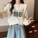 American Letter Printed Round Neck Pullover Hoodie For Women In Spring And Autumn, Short Cross Loose, Small, Long_voghion.com