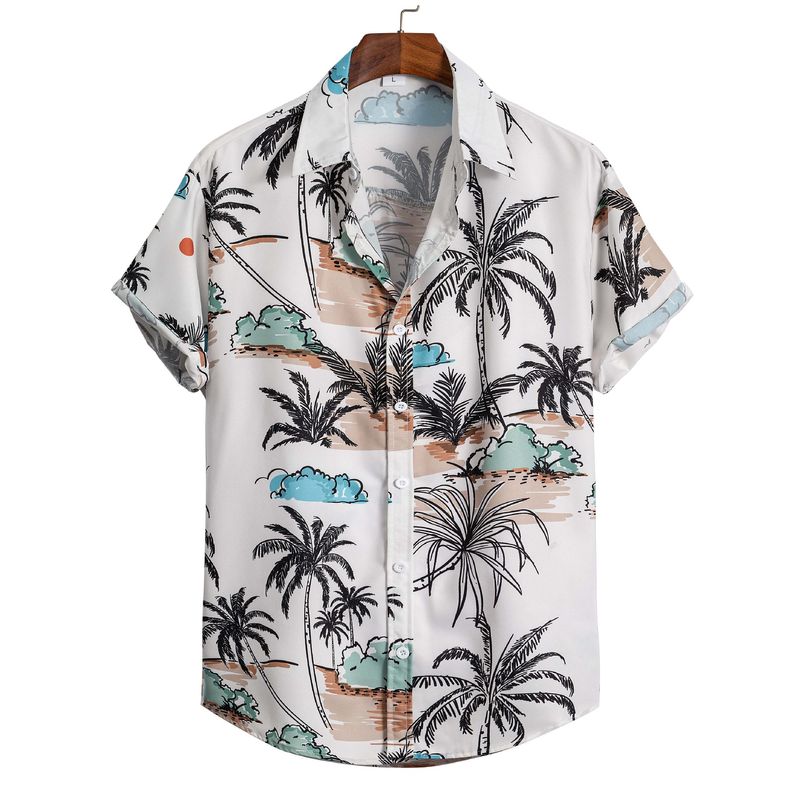 Herrmode Casual Beach Style Digital Printing Kortärmad Skjorta_voghion.com