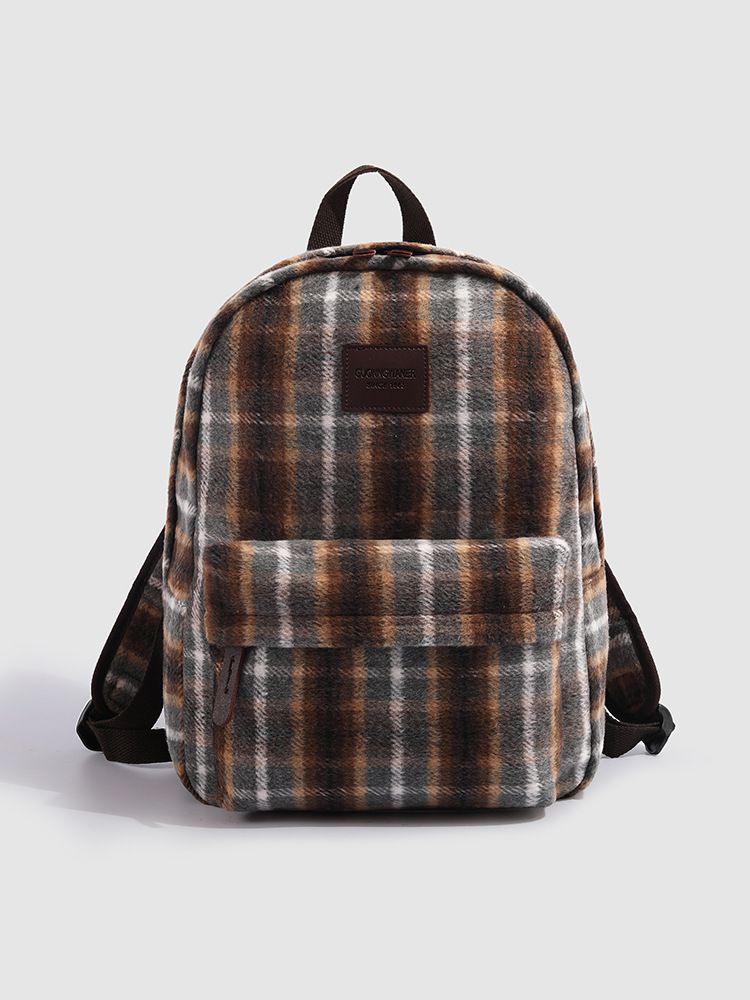 Zaino coreano alla moda in tweed scozzese, autunno e inverno 2025, per studenti universitari, casual, quotidiano_voghion.com