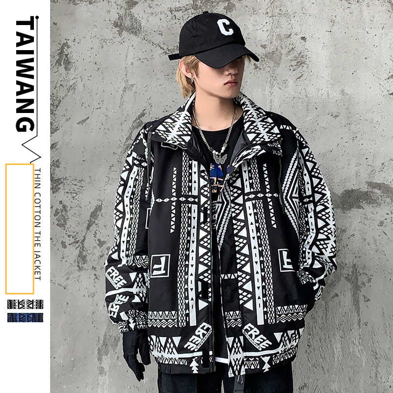 Men's Clothing Tide brand thin cotton jacket 2024 winter new men's cotton jacket youth geometric print jacket_voghion.com