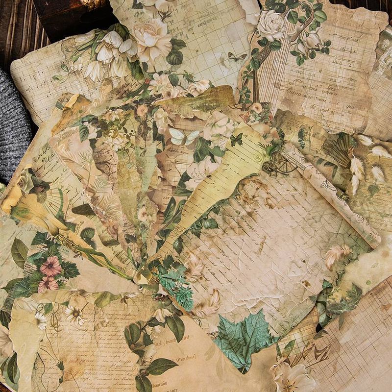 30 Pieces/pack Of High-quality Bristol Paper Vintage Floral Scrapbook Paper Bag For DIY Garbage Diary_voghion.com