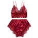 Intimo da donna, rosso vino, in pizzo, stile Passion Temptation, con cuciture in raso, sexy, due pezzi_voghion.com