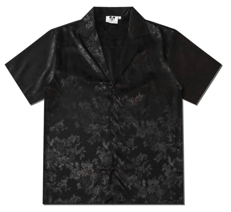Herrenbekleidung New Style Persönlichkeit Street Hip-Hop Strand Lose Schwarzes Muster Blume Kurzarmhemd Strickjacke Für Männer Und Frauen_voghion.com