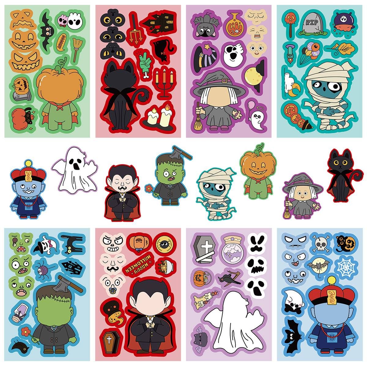 Stickers 8 Piece Halloween Series Face Changing Stickers Children's Educational DIY Toy Puzzle Stickers Stationery Stickers Wholesale_voghion.com