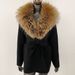 Oversized Knit Cardigan With Luxe Fox Fur Collar – Mid-Length Drape For Effortless Layering (One Size Fits Most,Belted Waist)_voghion.com