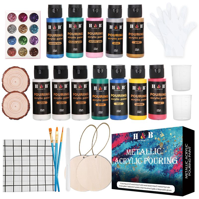 37-Piece Fluid Acrylic Painting Set With Pearlescent & Metallic Colors - Pouring Art Supplies For Wooden Fluid Bear Creations_voghion.com