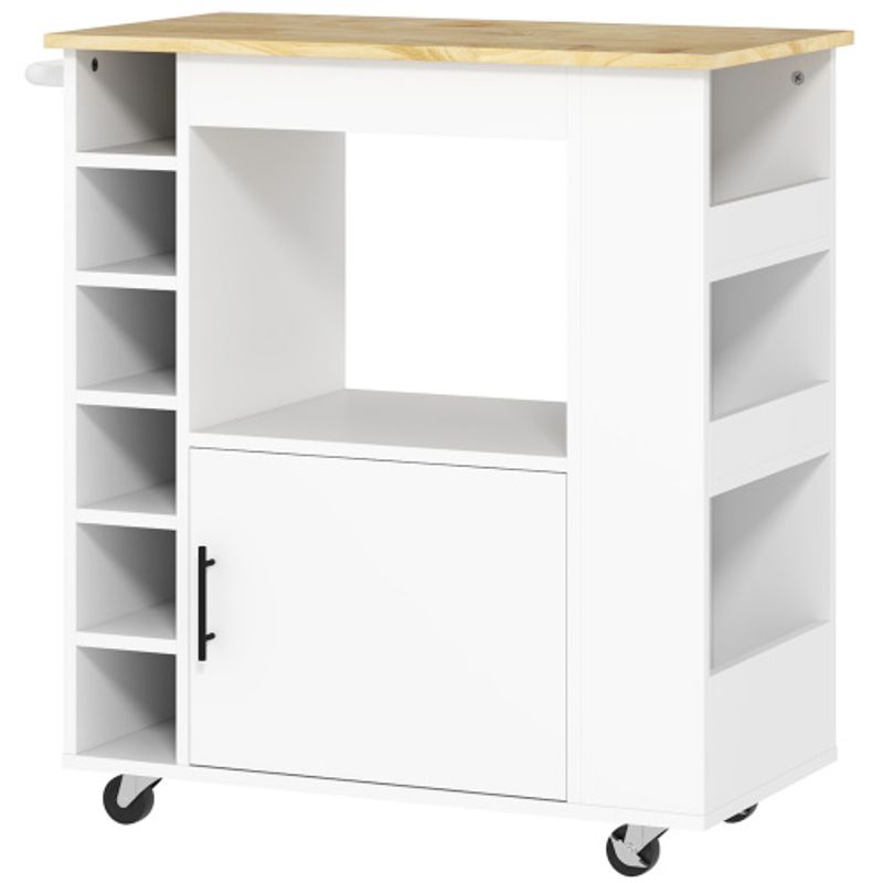 HOMCOM Küchenwagen Servierwagen Mit Arbeitsplatte, Ablagen, Weinregalen, Küchenschrank Rollwagen Mit Soft-Close-Scharnieren, Griff, Kücheninsel Für Büro, 83x40x83cm, Eiche_voghion.com