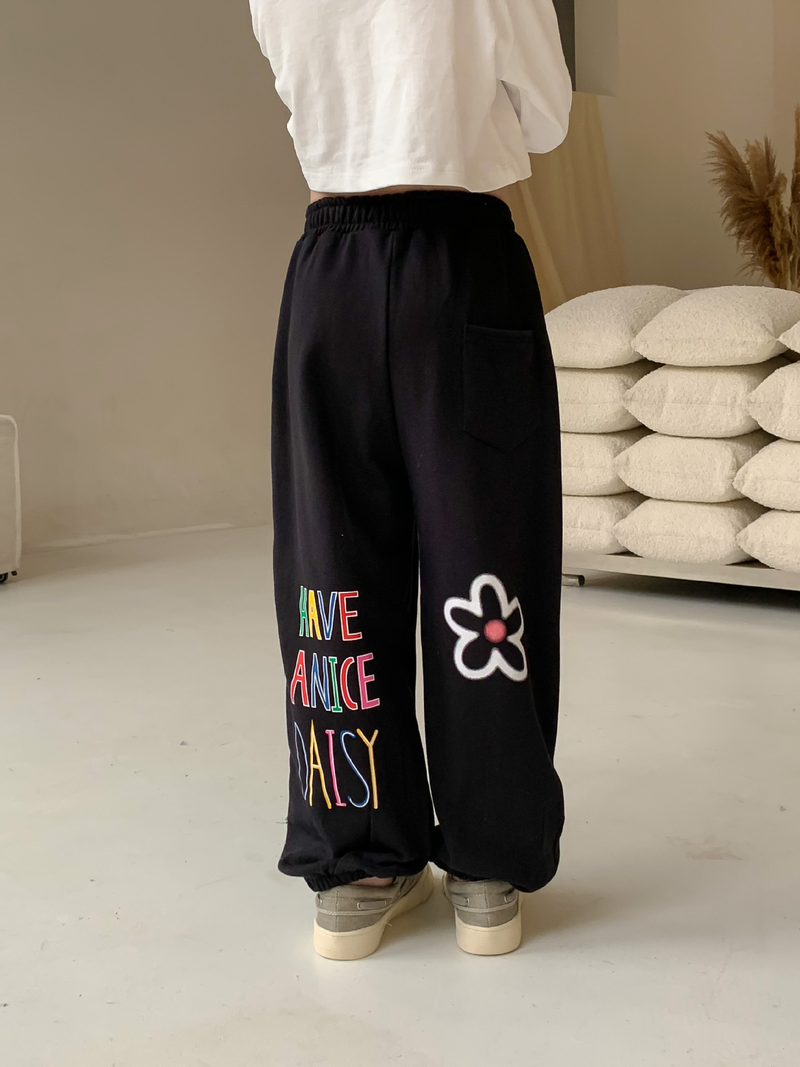 Calça de moletom estampada com letras coloridas para crianças, outono, meninos e meninas, calça casual para crianças_voghion.com