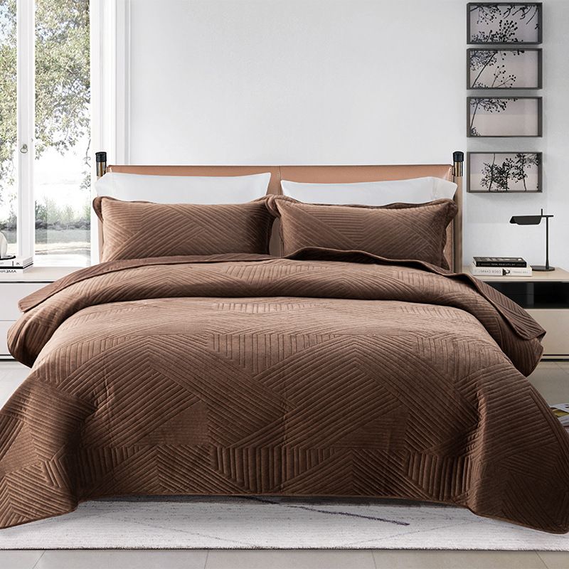 Einfarbiges, gestepptes Tagesdeckenset aus Crystal Fleece – 3-teilige, luxuriöse, weiche Decke für Zuhause und Hotel (hypoallergen, maschinenwaschbar, Queen-/Kingsize)_voghion.com