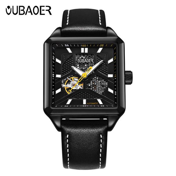 OUBAOER Fashion Business Mechanical Watch Square Dial Atmospheric And Simple Genuine Leather Waterproof_voghion.com