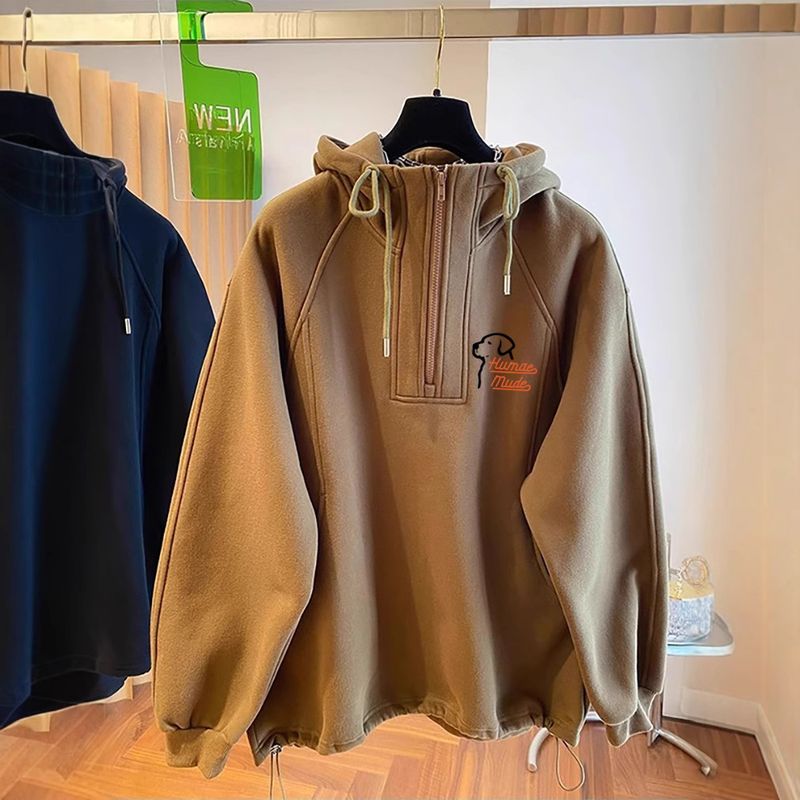 Büyük Beden Kadın Giyim 150kg Polar Astarlı Kalınlaştırılmış Yarım Fermuarlı Yeni Tembel Stil Kapüşonlu Sweatshirt Moda Baskılı Üst_voghion.com