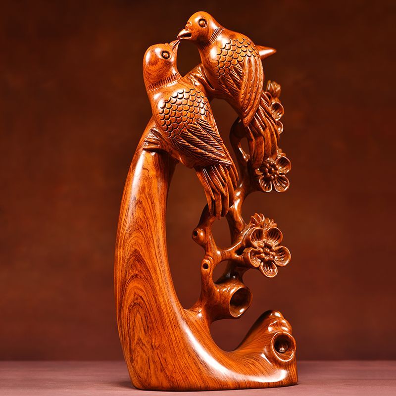 Rosewood Solid Joyful Ornament Bird And Root Carving Living Room Decoration Red Wood Craft Meaningful Gift_voghion.com
