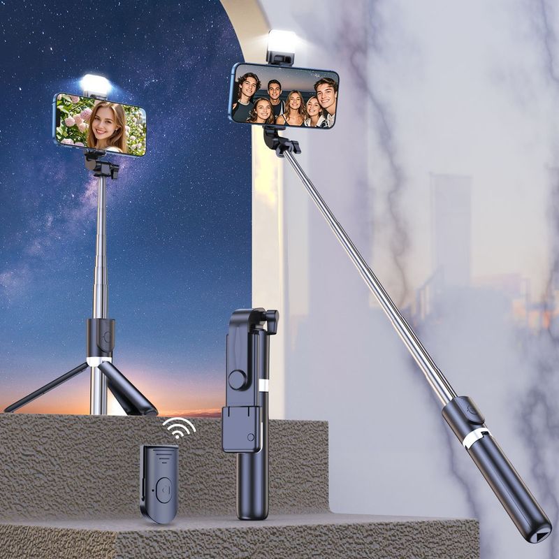 Bluetooth-Fernbedienungsstick mit Fülllicht, tragbares ausziehbares Stativ, Telefon, Live-Streaming, Selfie-Gerät_voghion.com