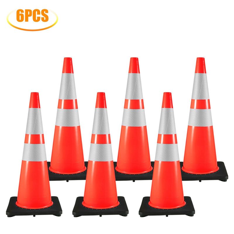 VEVOR 6Pack 36" Traffic Cones, Safety Road Parking Cone With Black Weighted Base, PVC Orange Traffic Safety Cones, Hazard Cones Reflective Collars For Construction Traffic Parking_voghion.com